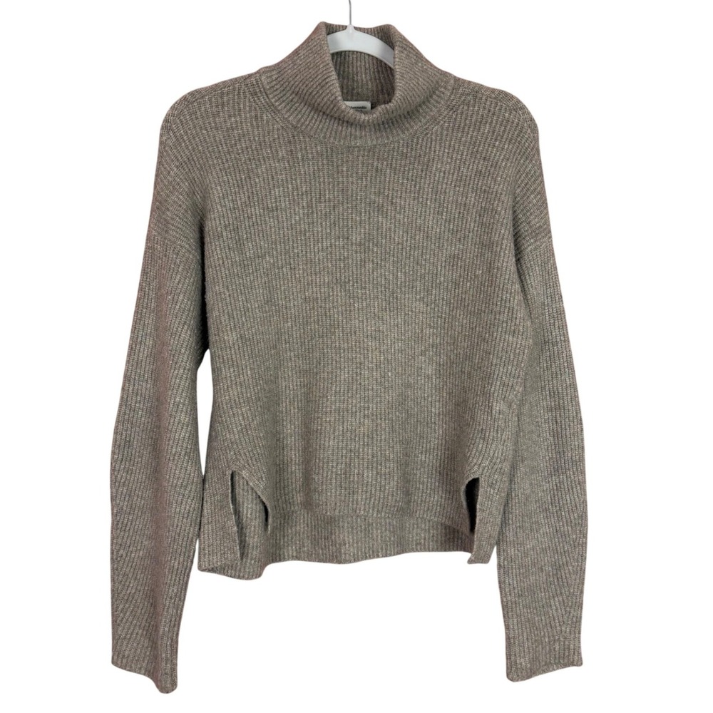 Abercrombie & Fitch Heathered Taupe Ribbed Turtleneck Sweater Side Slits XS